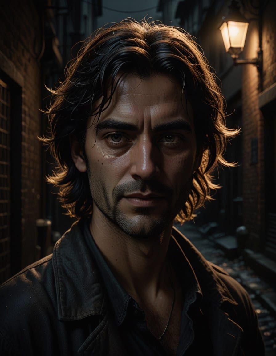 Gritty Digital Painting of a Sly Fraudster