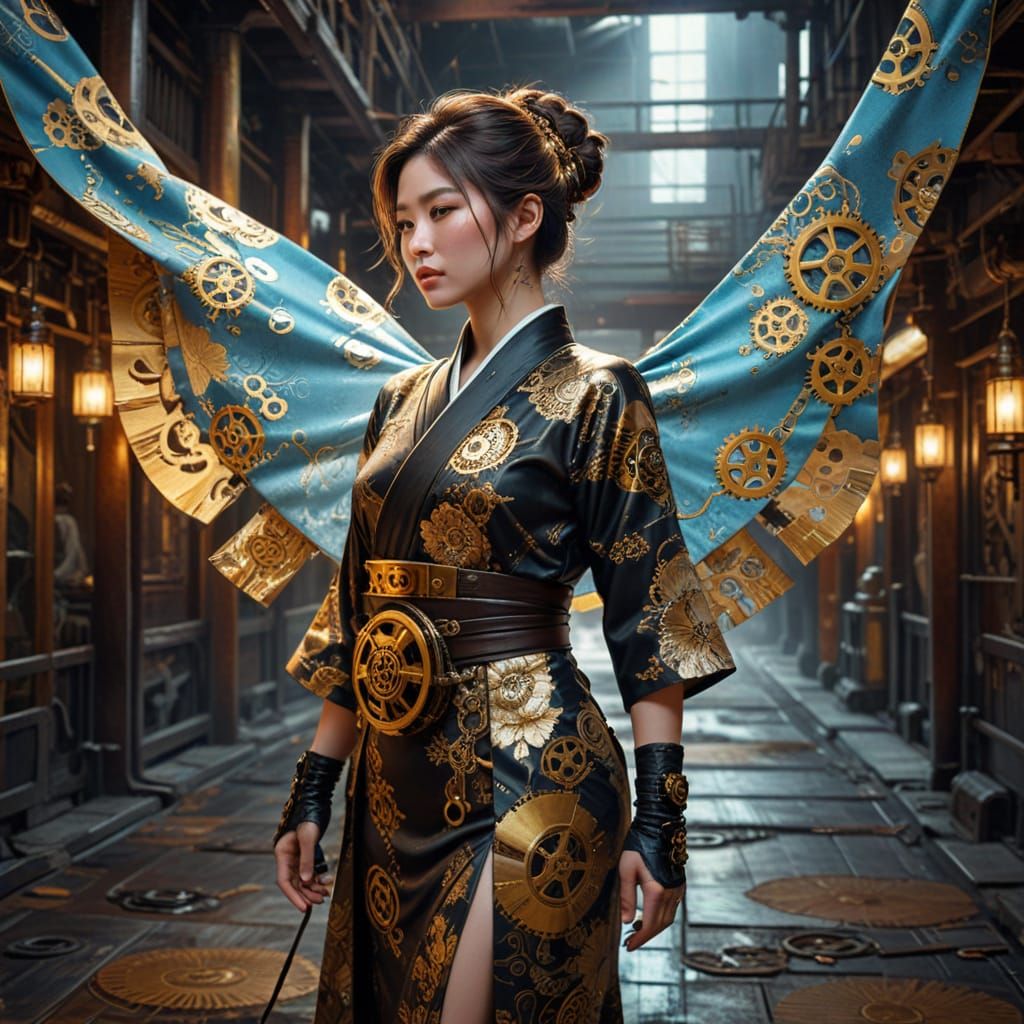 Steampunk Kimono Art: Industrial Victorian Woman