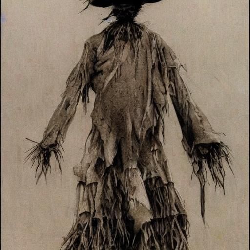 Eerie Scarecrow Illustration in Gammell Style