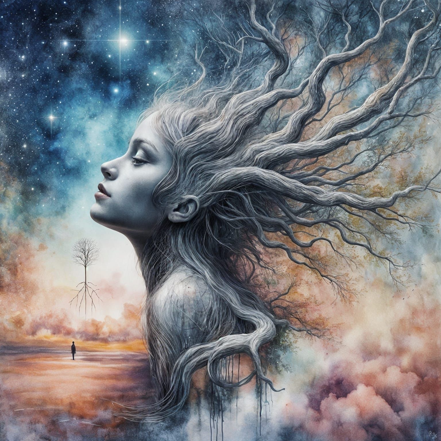 Tree of Life Blooms with Golden Hearts