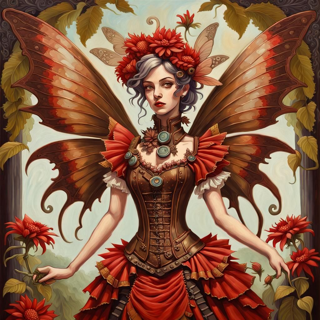 Steampunk Fairy with Rococo Dress Oil Painting
