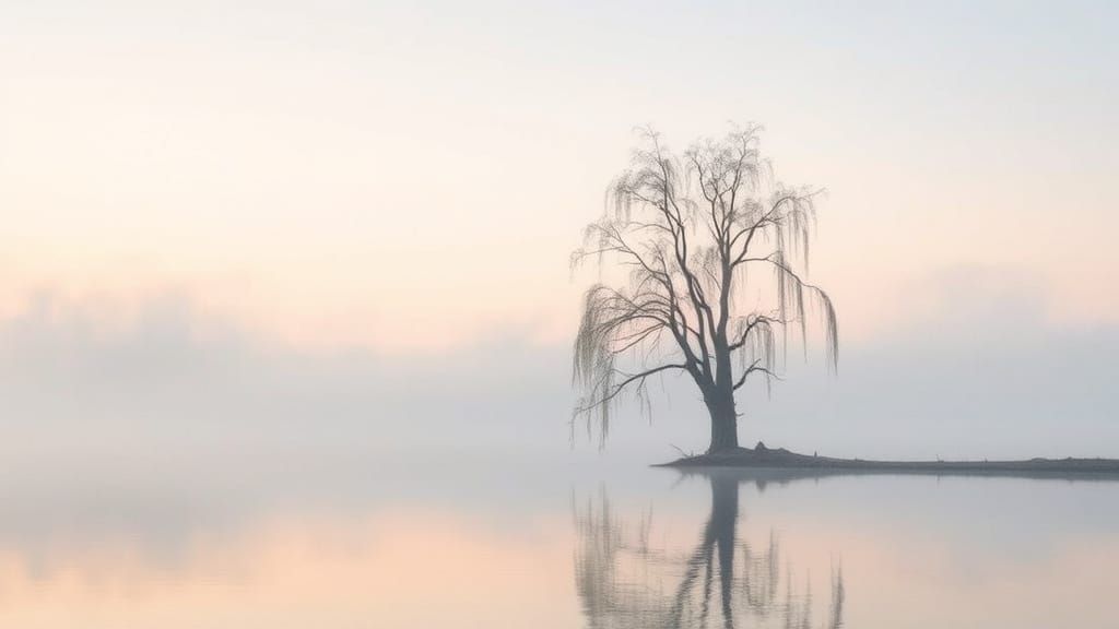 Misty Lake at Dawn in Watercolor Style