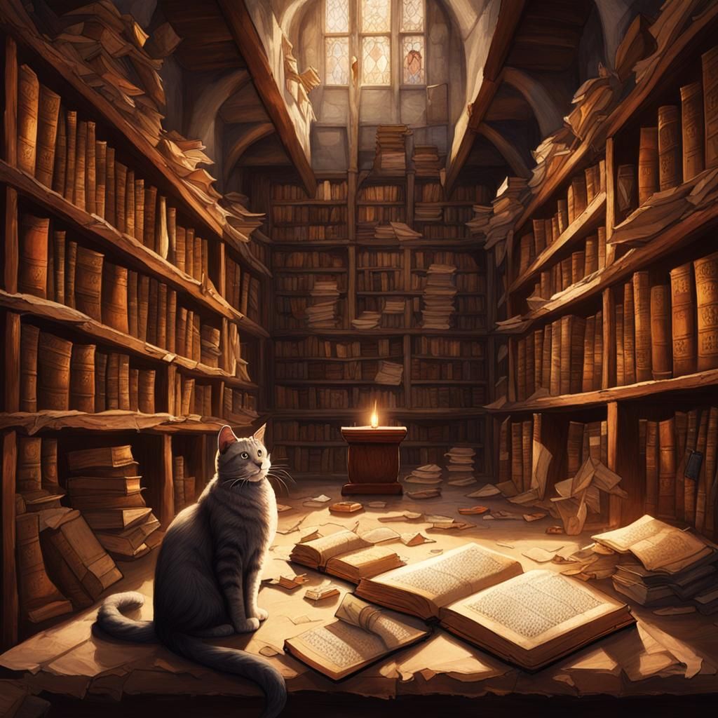Medieval Tower Library with Ancient Books