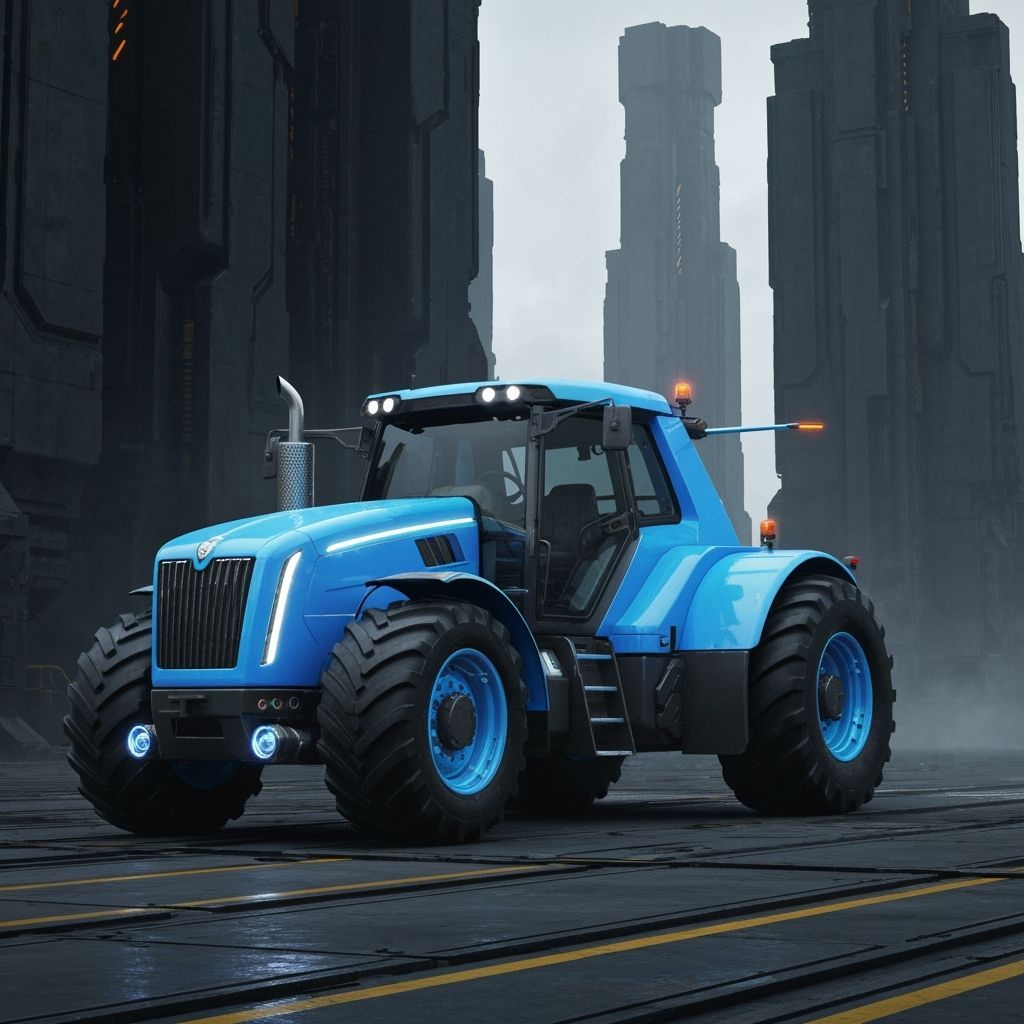 Futuristic Blue Tractor Inspired by Concept Artists