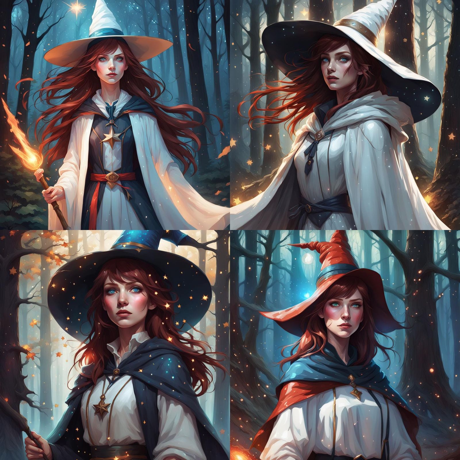 Young Witch Portrait in Magical Forest, Detailed Art