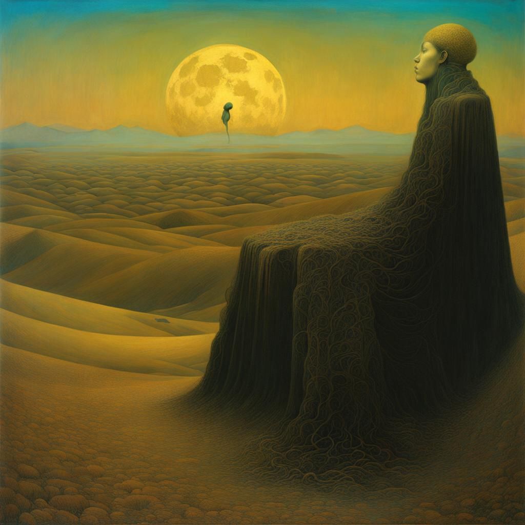 Surreal Desert Landscape in Klimt-Beksinski Style