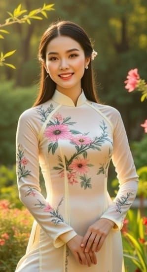 Elegant Lady in Traditional Vietnamese Ao Dai
