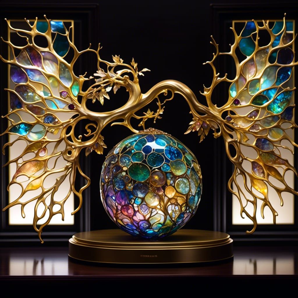 Tiffany-esque Gold and Glass Sculpture in 8K