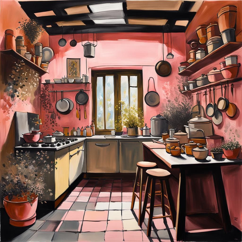 Japandi Kitchen Painting with Occult Acrylic Art