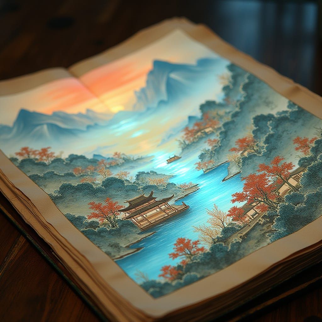 Holographic Qing Dynasty Scene in Traditional Chinese Painti...