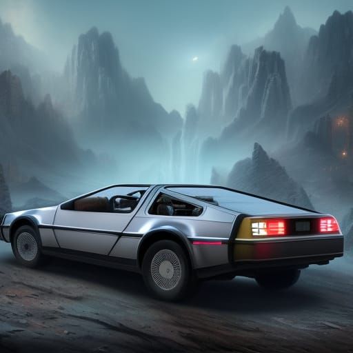 Detailed DeLorean Matte Painting in Deep Color