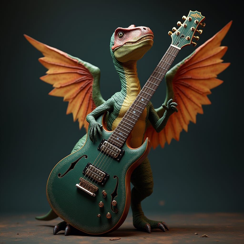 Guitar with T-Rex Features: Fantasy Concept Art