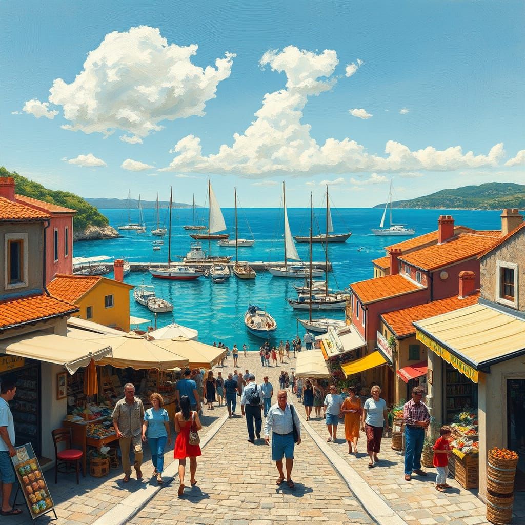 Bustling 19th-Century Mediterranean Harbor Town