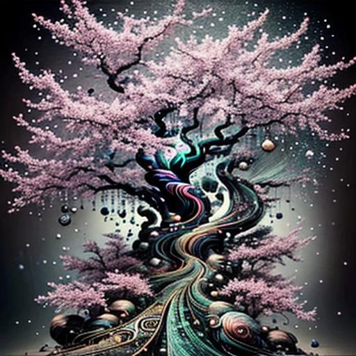 Enchanted Forest with Weeping Willows in Japandi Graffiti Ar...