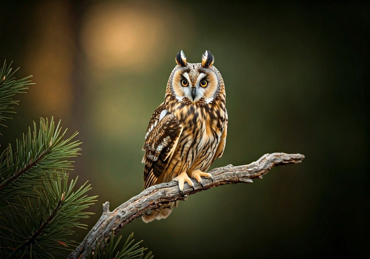Hyper-Realistic Long-Eared Owl in Flight Readiness