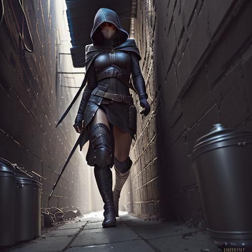 Fantasy Rogue Scouting in Dark Alley: Digital Art