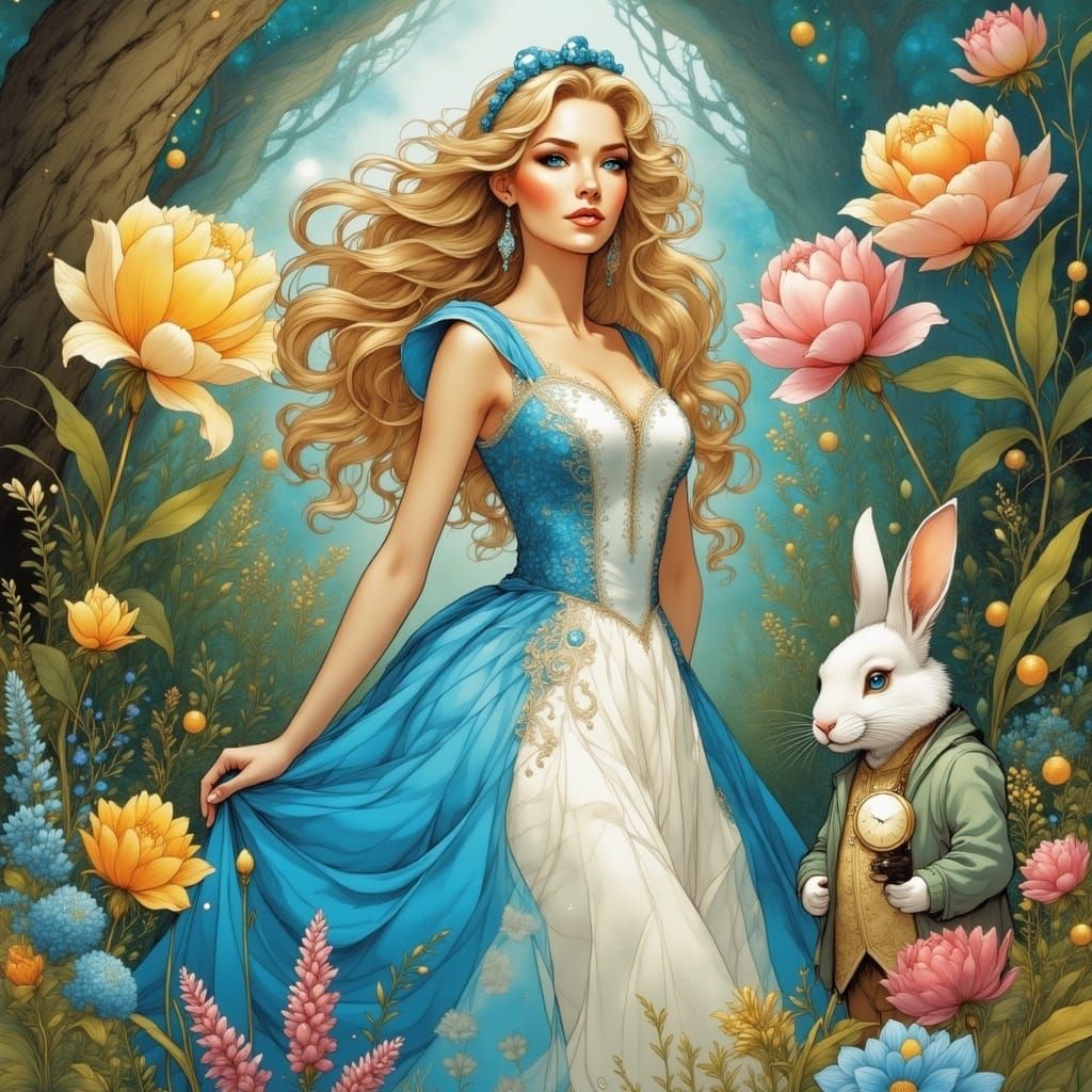 Alice in Wonderland: A Dreamlike Enchanted Garden Scene in V...