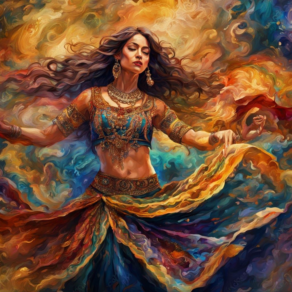 Vibrant Gypsy Dancer in Expressionist Art Style