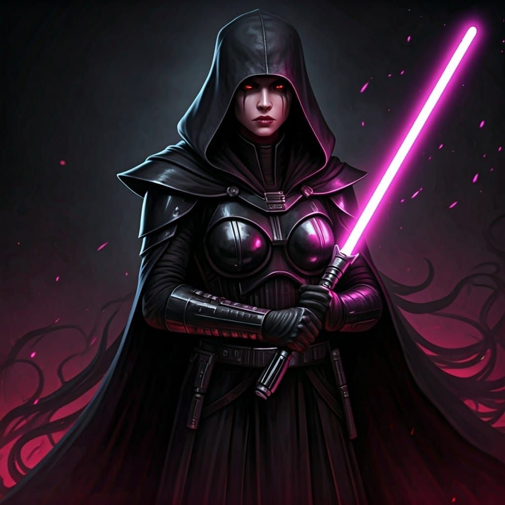 Dark Female Sith Lord with Purple Lightsaber