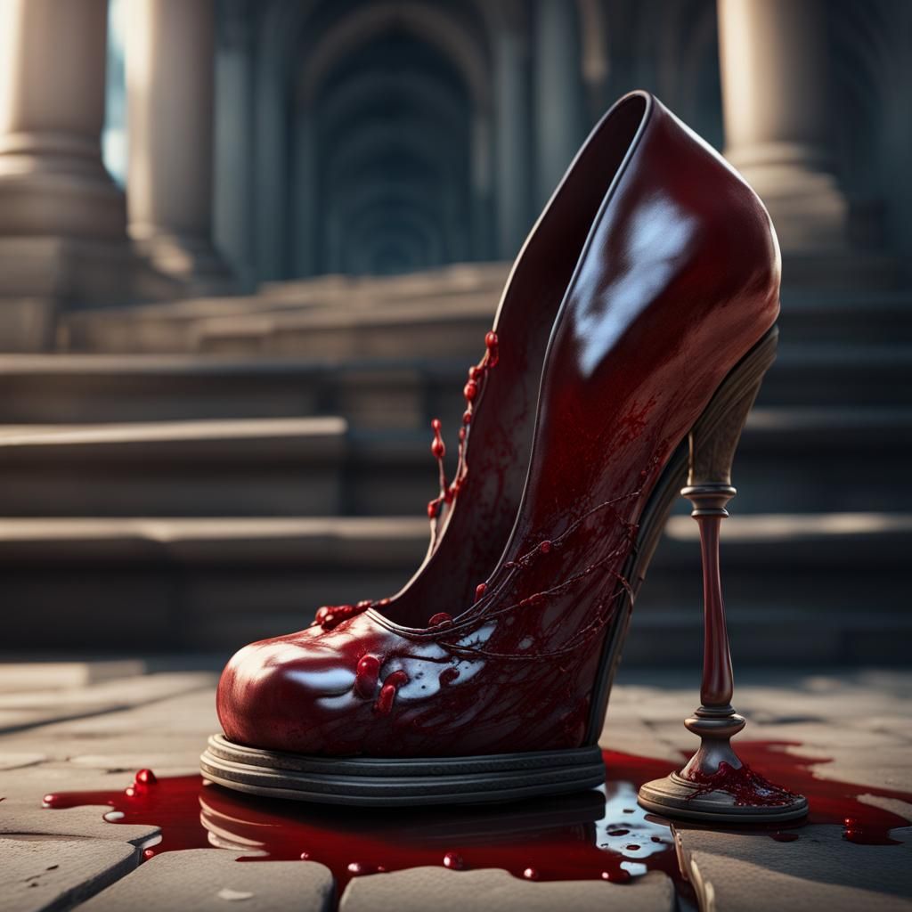 Gruesome Glass Slipper Scene in Dark Fantasy Style