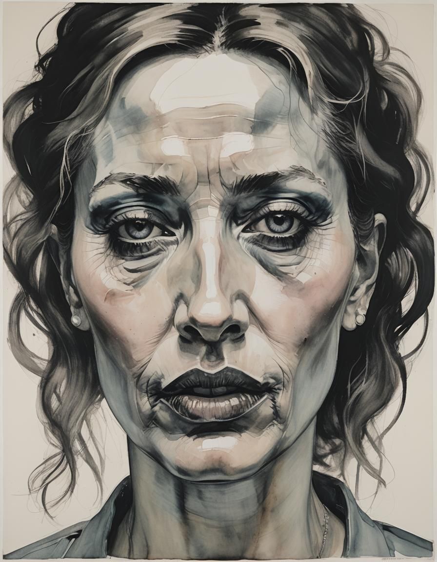 Tired Bisexual Woman in Mixed Media Illustration