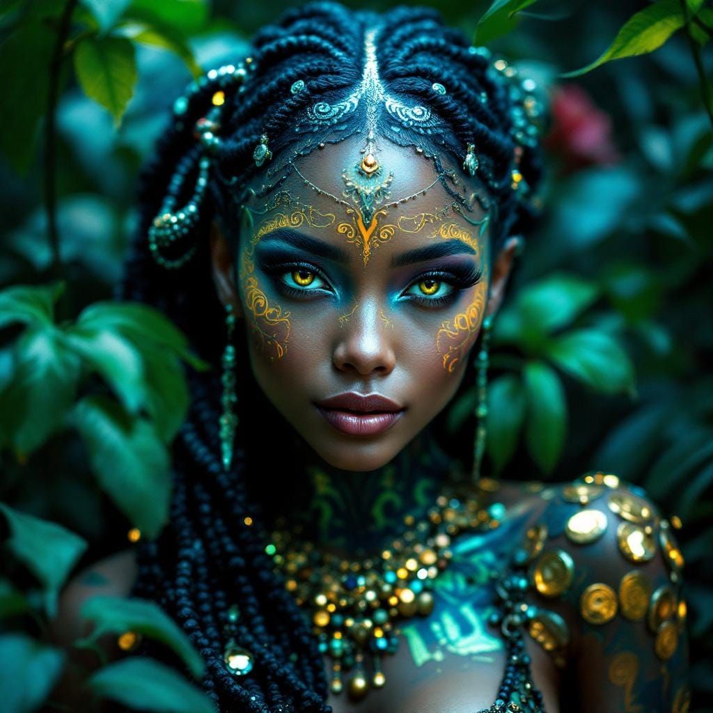 Humanoid Toucan Bird Woman in Lush Rainforest