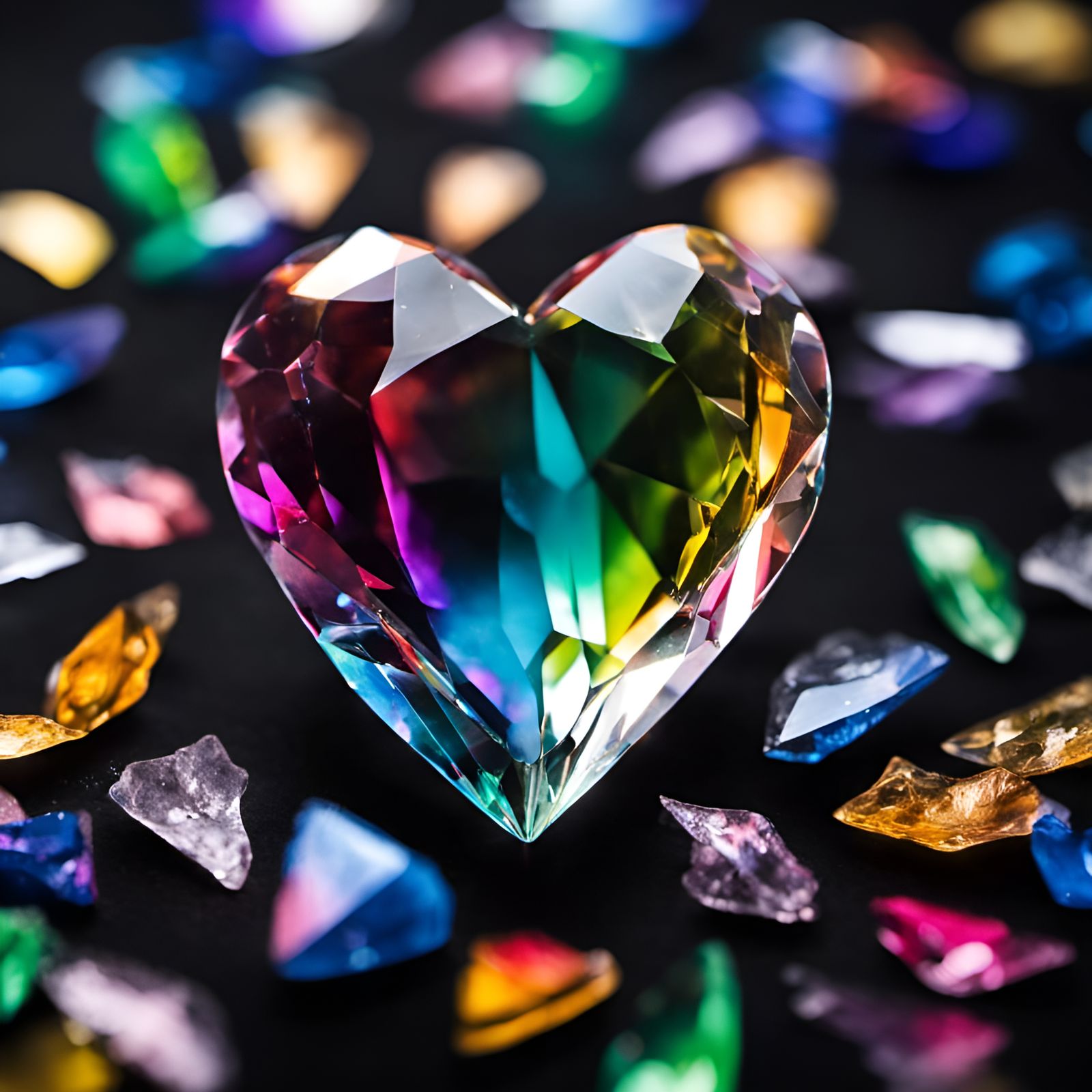Rainbow Crystal Heart Shards in Sharp Focus