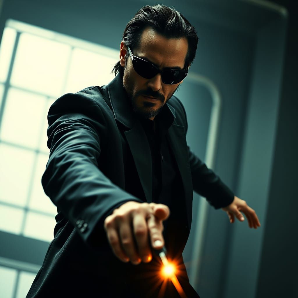 Neo Dodges Agent Smith's Blows with Mind Control in a Dark, ...