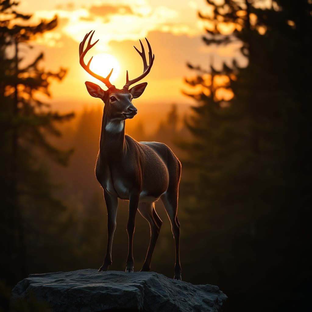 Regal White-Tailed Deer Amidst Golden Sunset