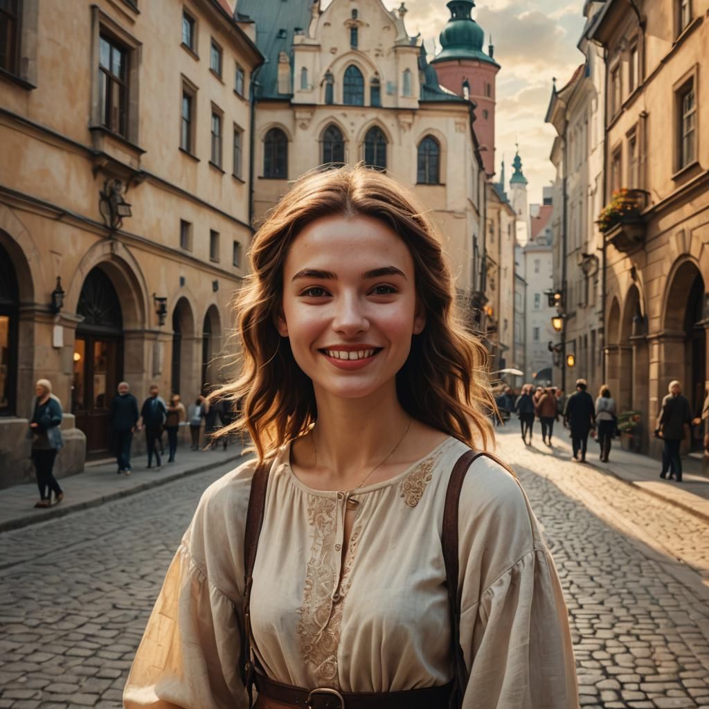 Beautiful Polish Girl in Krakow: Oil Painting Realism