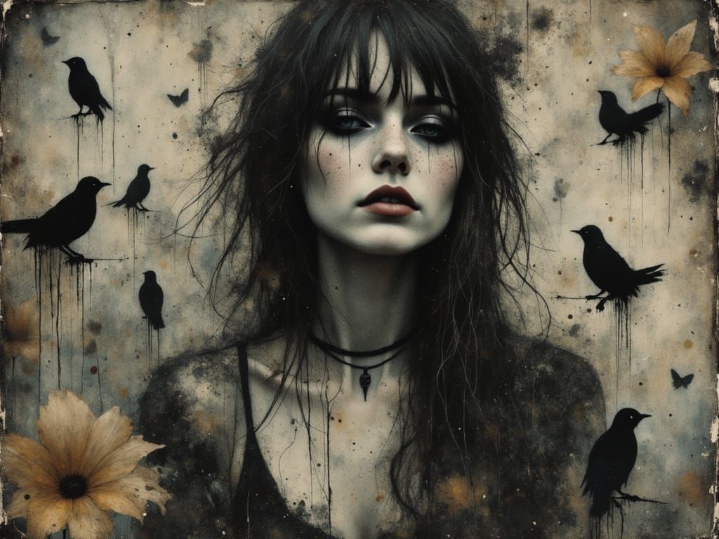 Surreal Female Figure Embodies Chaos in Watercolor and Ink