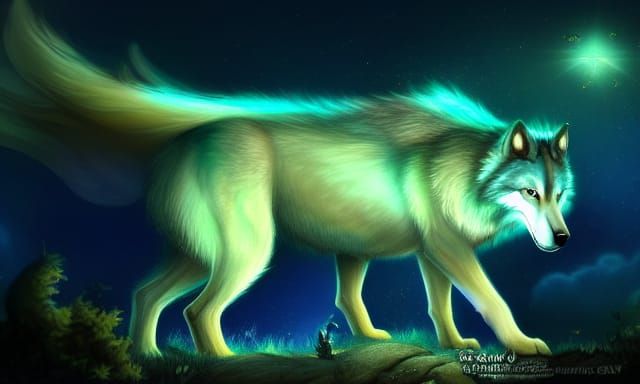 Starry Wolf Creature in Enchanted Forest