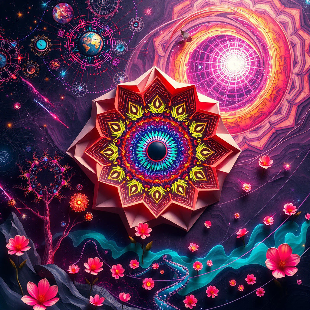 Psychedelic Eye Mandala in Cosmic Dreamscape