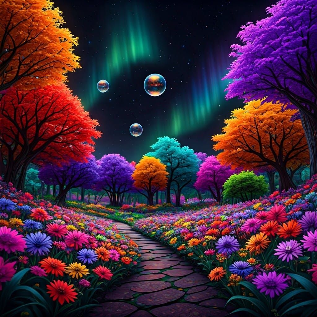 Neon Spider in Bioluminescent Rainbow Garden