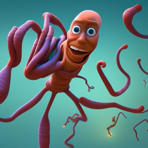 Humorous Human Earthworm: Pixar-Style 3D Art