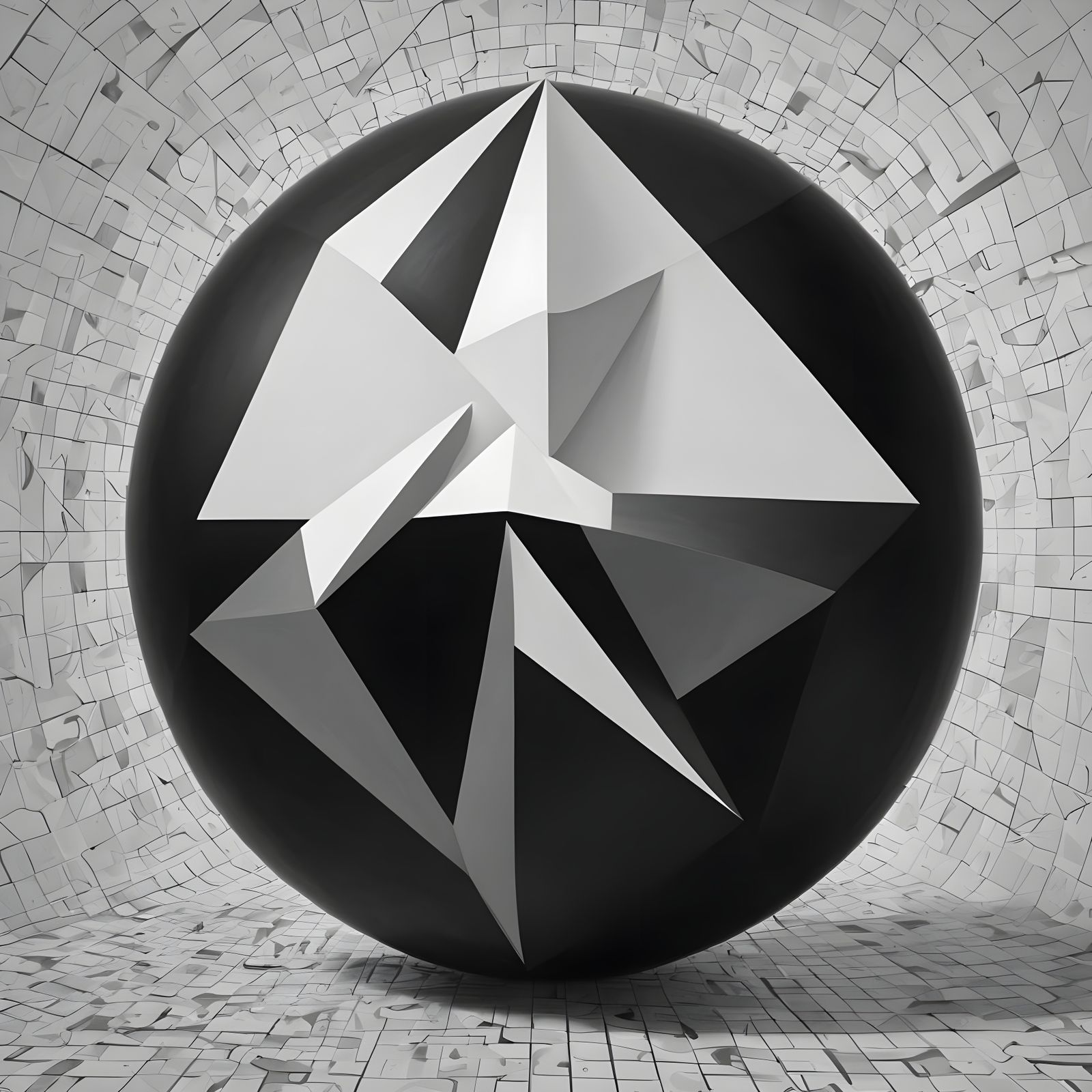 Tessellated Sphere in Front of Penrose Tiling Art