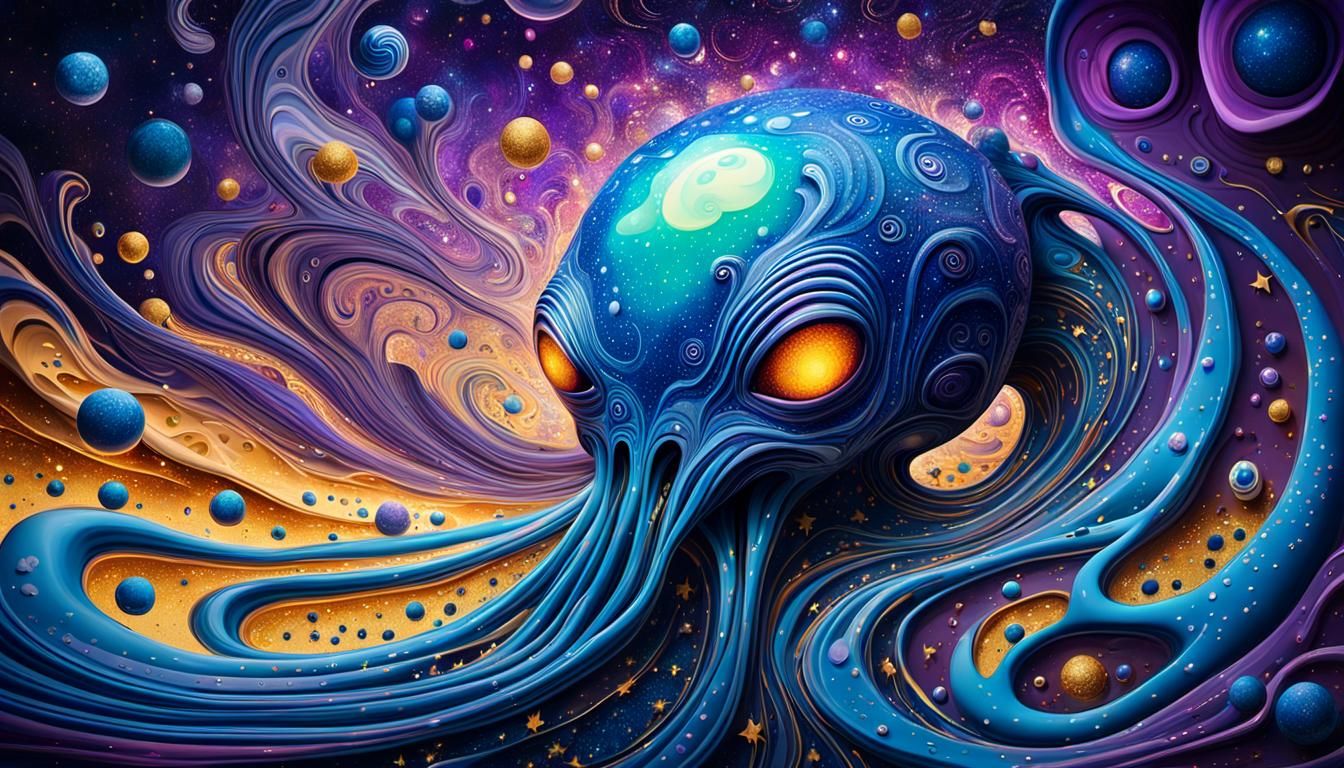 Surreal Alien Covered in Glitter and Stars