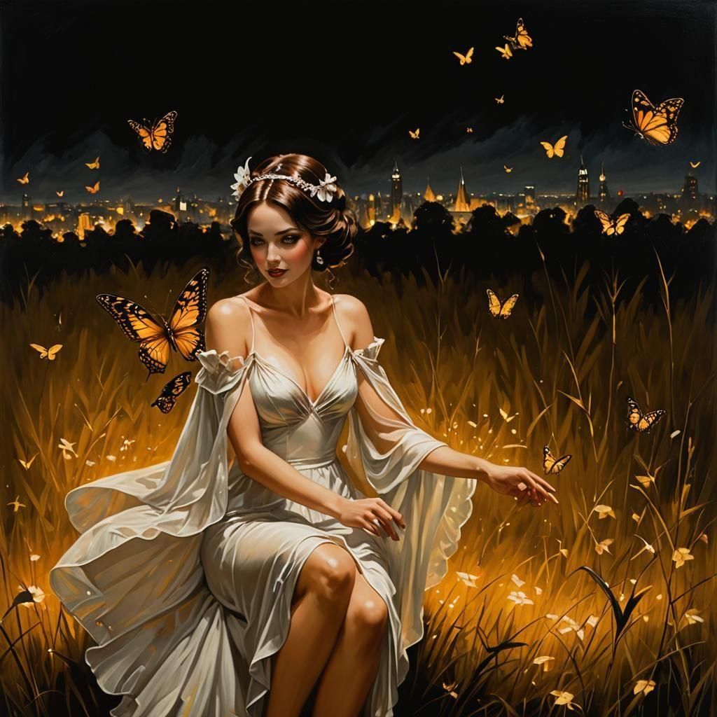 Noir Fairy with Butterfly Wings Painting