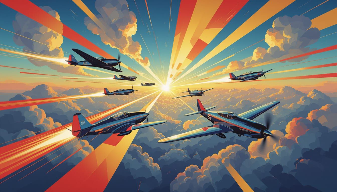 Futurist Aeropittura Airplanes in Dynamic Sky