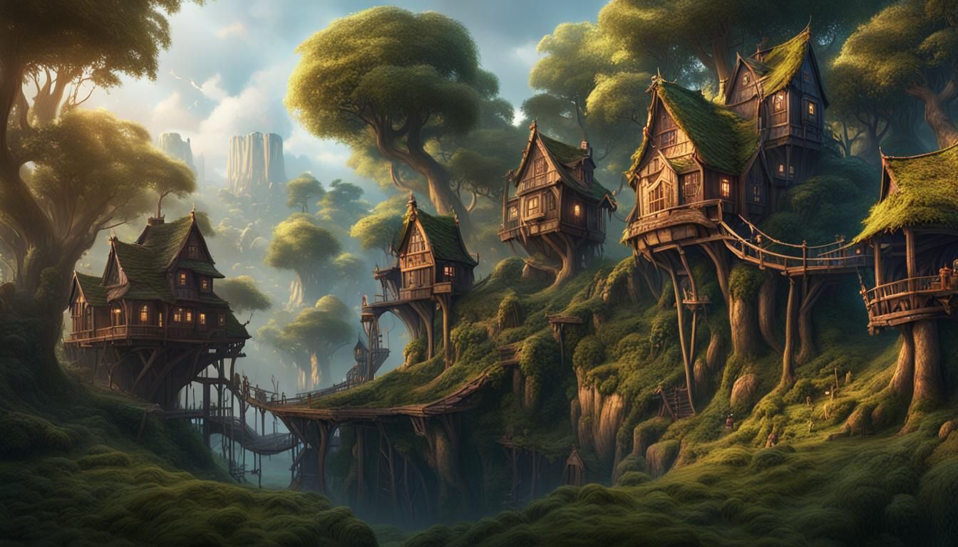 Fantastical Treehouse Village in Detailed Matte Painting