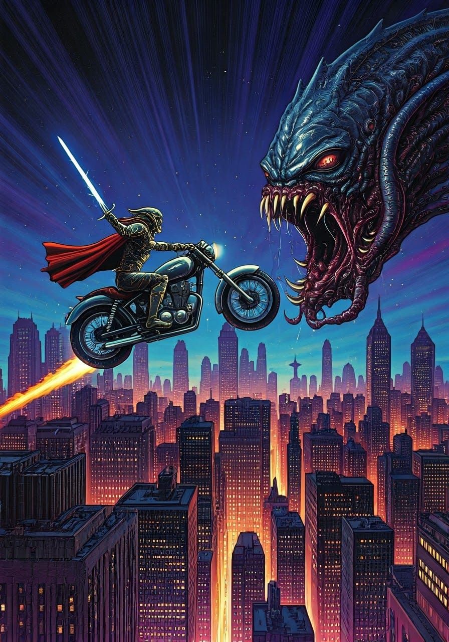 Heroic Leap into a Gargantuan Battle in a Neon-Lit Metropoli...