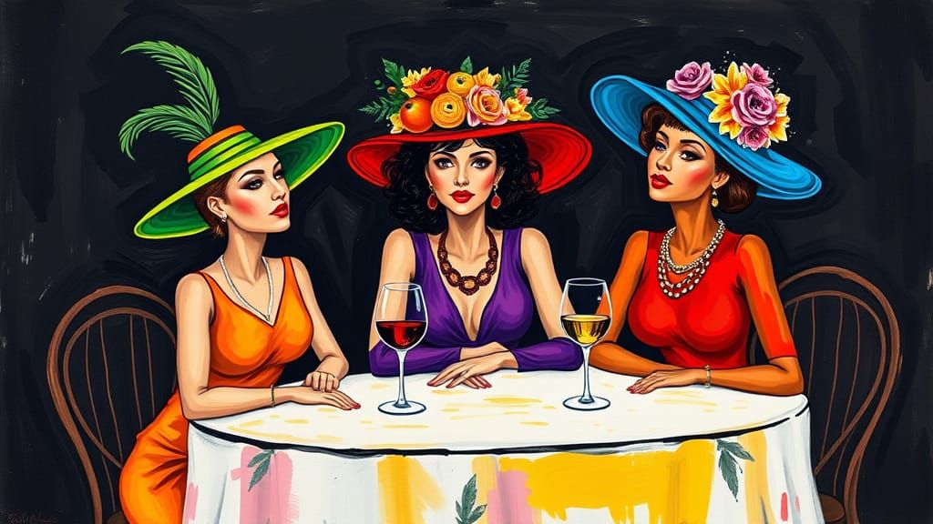 Whimsical Women in Hats: Expressive Art