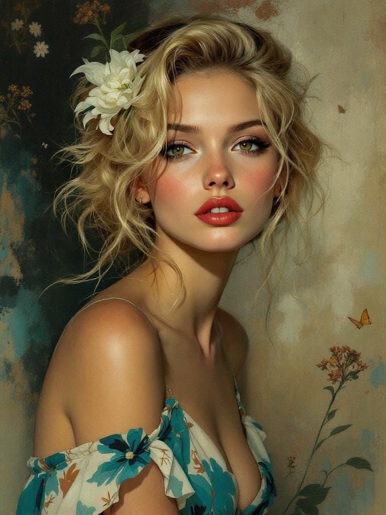 Pin-Up Woman in Art Nouveau Style