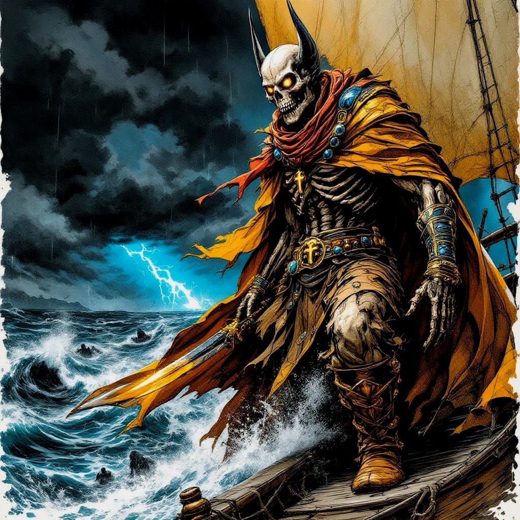 Epic Egyptian Pirate Captain Battles in Stormy Seas