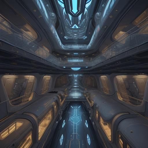 Surrealist Blueprint of Futuristic Spaceship Interior