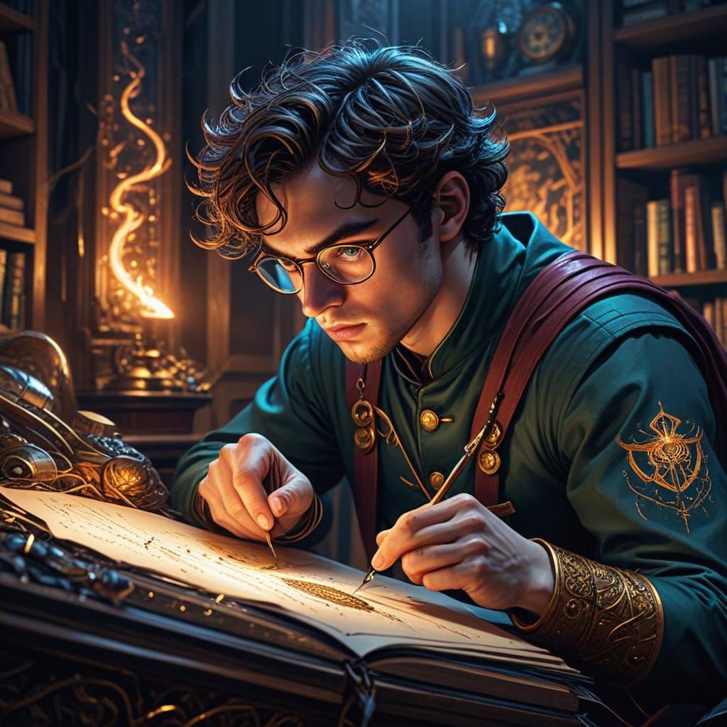 Intense Young Embroiderer in High-End Comic Book Style