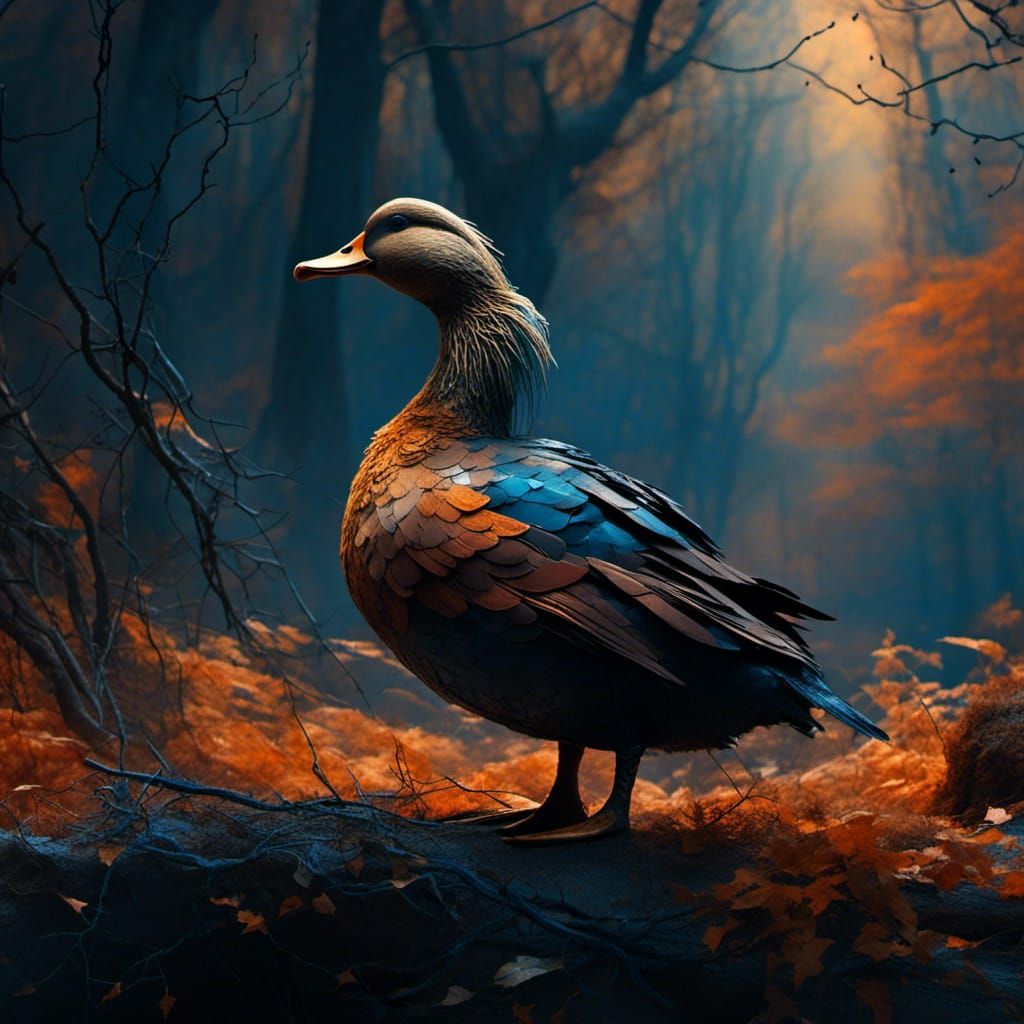 Agitated Duck in Mystical Forest: Fantasy Concept Art