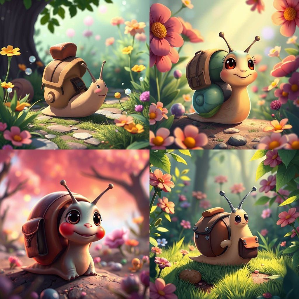Adorable Snail in Whimsical Disney/Pixar Style