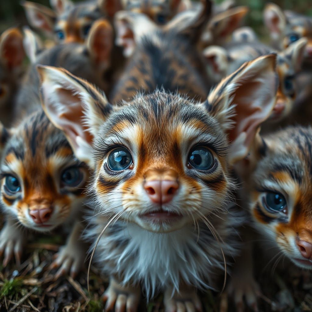 Cute Forest Dwarves with Spectral Eyes in Hyperrealistic Sty...