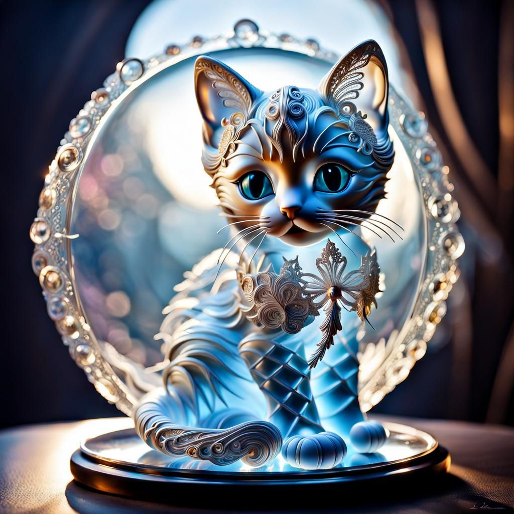 Majestic Glass Kitten Made of Chantilly Lace